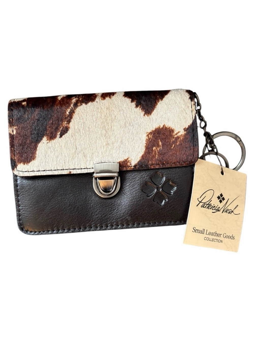 Patricia Nash Brown and Cream Cowhide Leather Key Wallet with Clasp